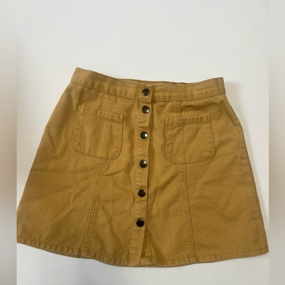 Urban Outfitters Mustard Cotton Snap Front Mini Skirt Utility Pockets Size Small